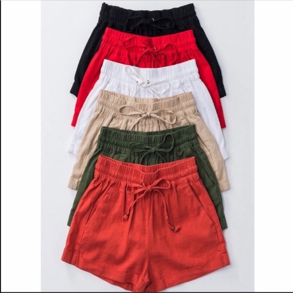 BLACK LINEN BLEND SIDE POCKETS SHORTS - Picture 6 of 6